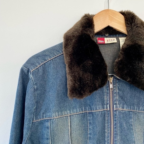 Vintage Faded Glory Y2K Jean Zip Up Fur Jacket - Picture 2 of 9